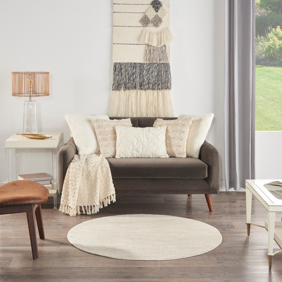 Nourison Essentials 4' x Round Ivory Beige Outdoor Area Rug
