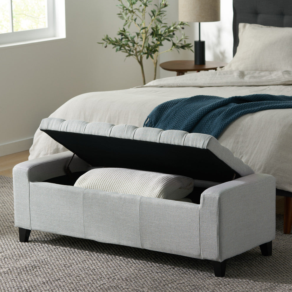 GDF Studio Seattle Tufted Storage Ottoman Bench, Light Gray