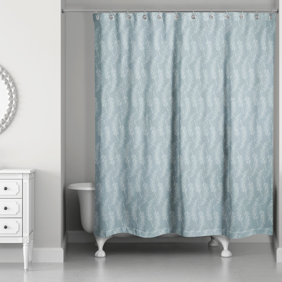 Soft Blue Leaf Pattern 71x74 Shower Curtain