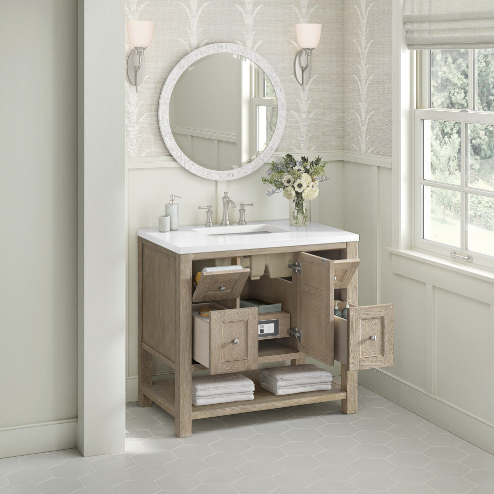 Breckenridge 36" Single Vanity, Oak, 3 CM White Zeus Top