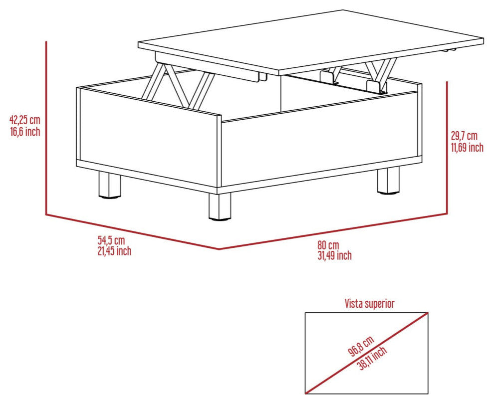 Boston Top Coffee Liftable Table, Black