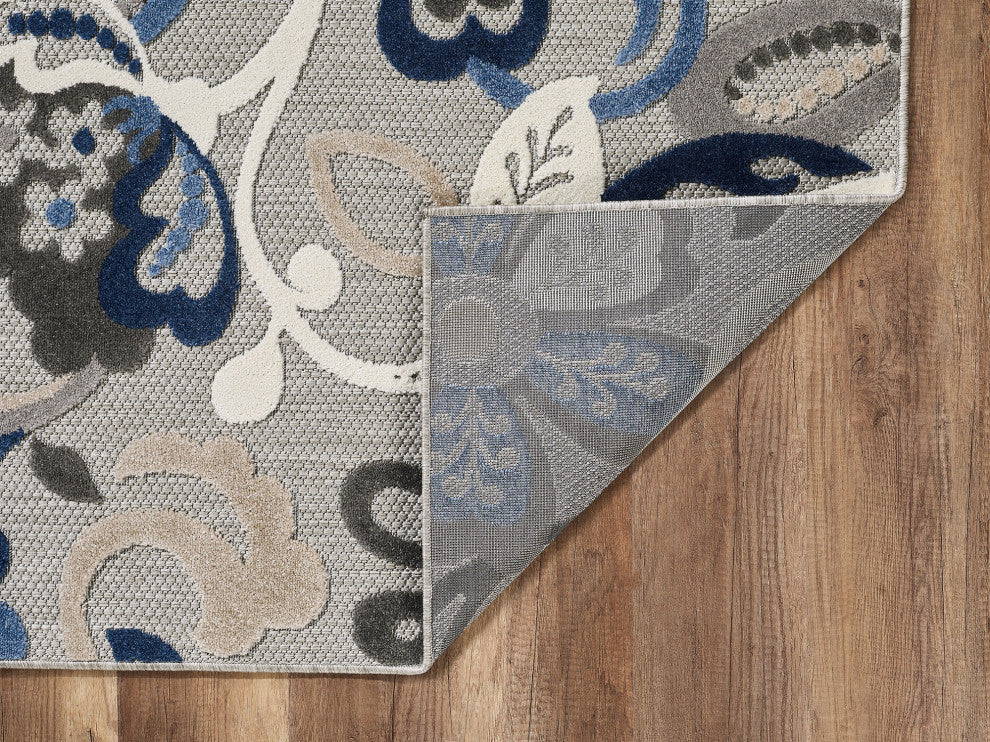 Calla Leila Indoor/Outdoor Area Rug, Grey/Blue, 3'3 X 4'11