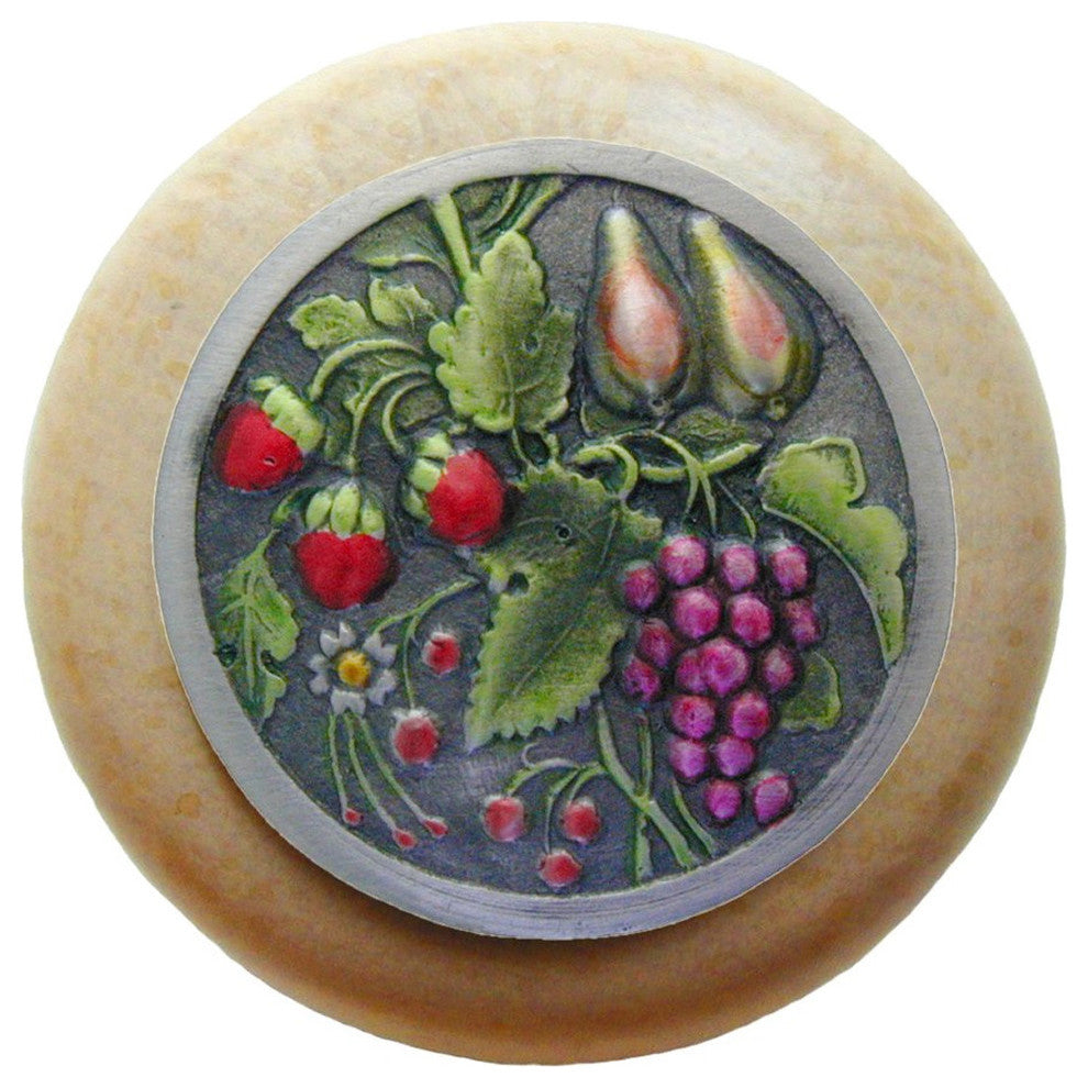 Tuscan Bounty Natural Wood Knob, Clear Finish With Hand-Tinted Pewter