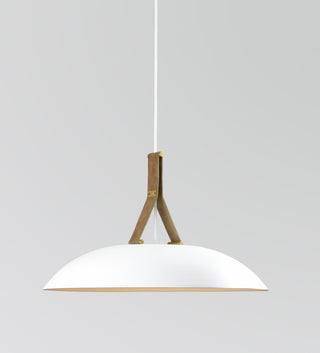 Volo LED Pendant, Blanc, White/Brushed Brass/Tan Leather/White Washed Oak, 2700K