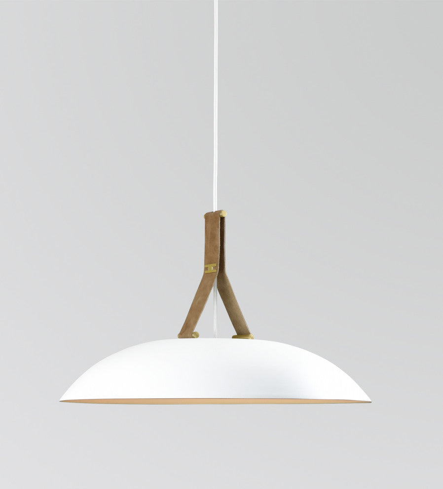 Volo LED Pendant, Blanc, White/Brushed Brass/Tan Leather/White Washed Oak, 2700K