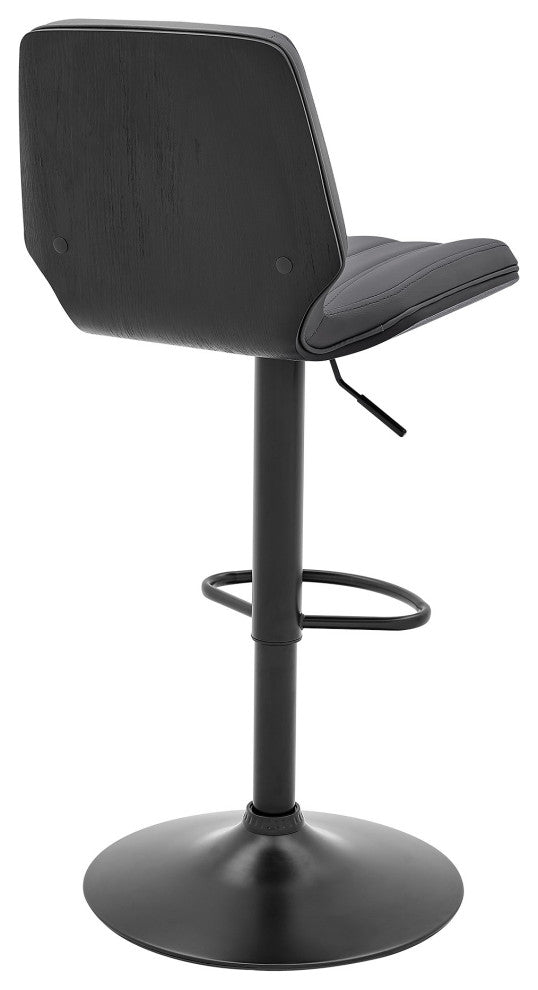 Benzara BM246074 Adjustable Swivel Gray Faux Leather and Black Metal Bar Stool