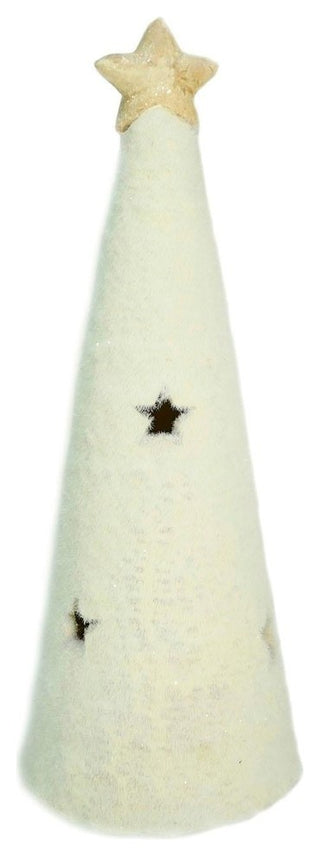 11.5" LED Lighted White Christmas Tree, Star Cut-Outs Table Top Figure