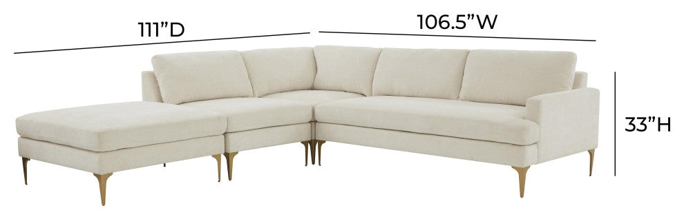 Serena Cream Velvet Large Left Arm Facing Chaise Sectional