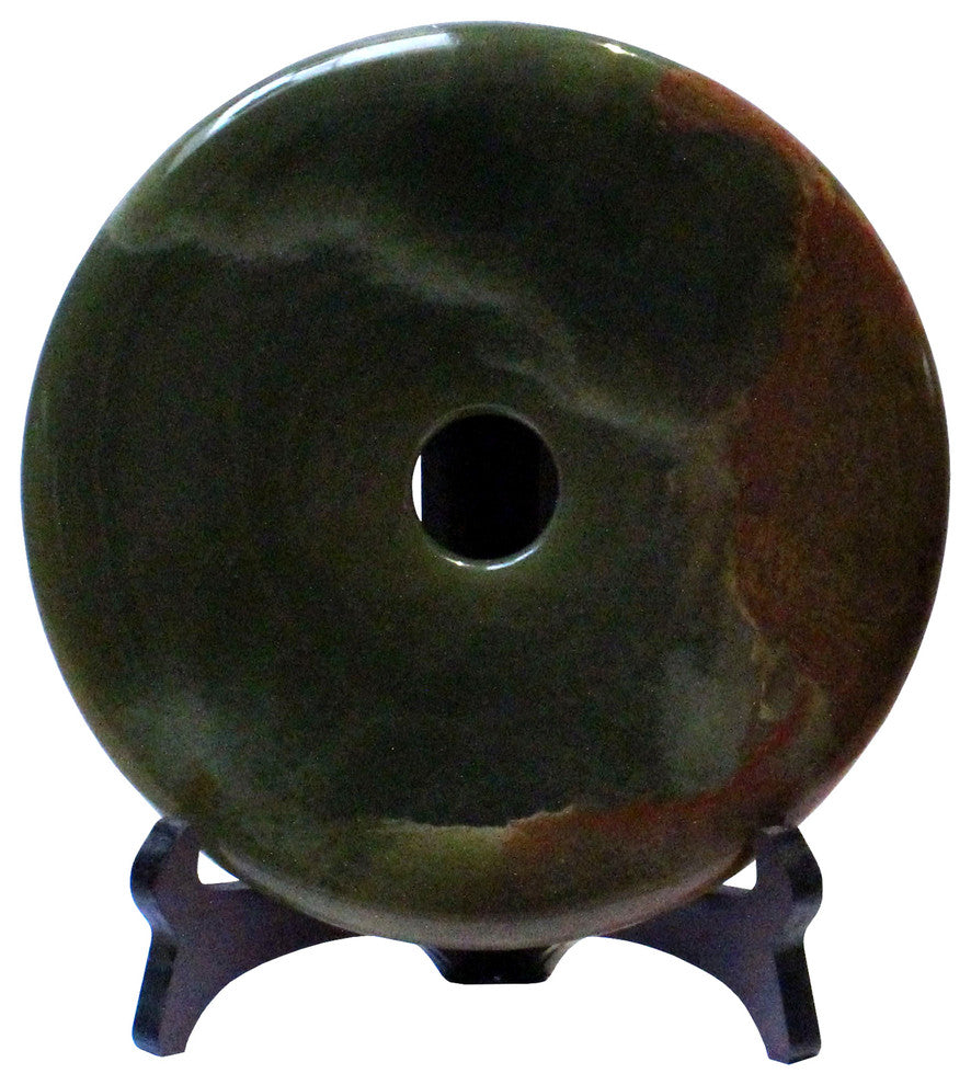 Chinese Natural Green Stone Round Home Decor Display Hws210