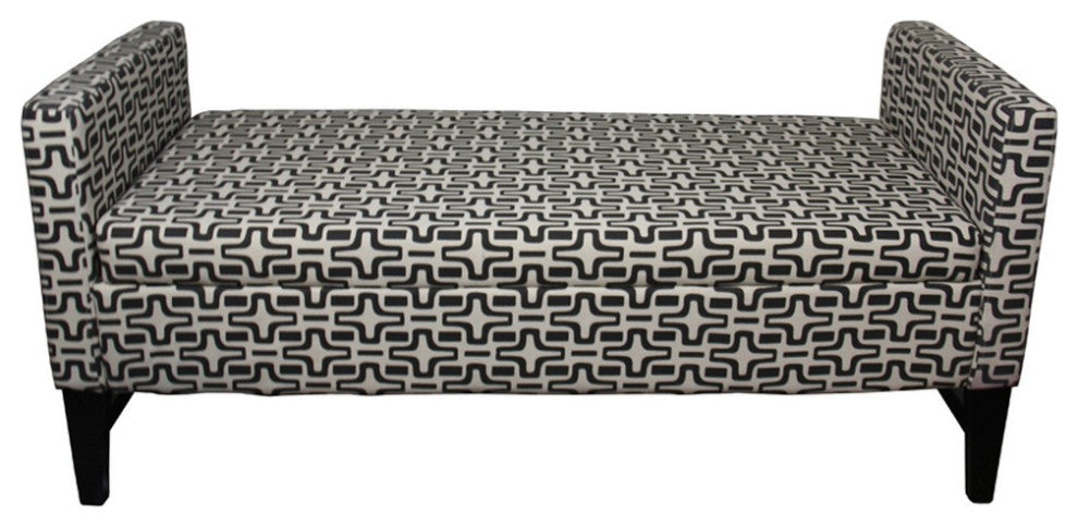Modern Dark Brown and White Retro Star Print Storage Bench