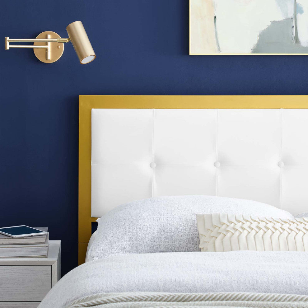 Teagan Tufted Queen Performance Velvet Headboard Gold White