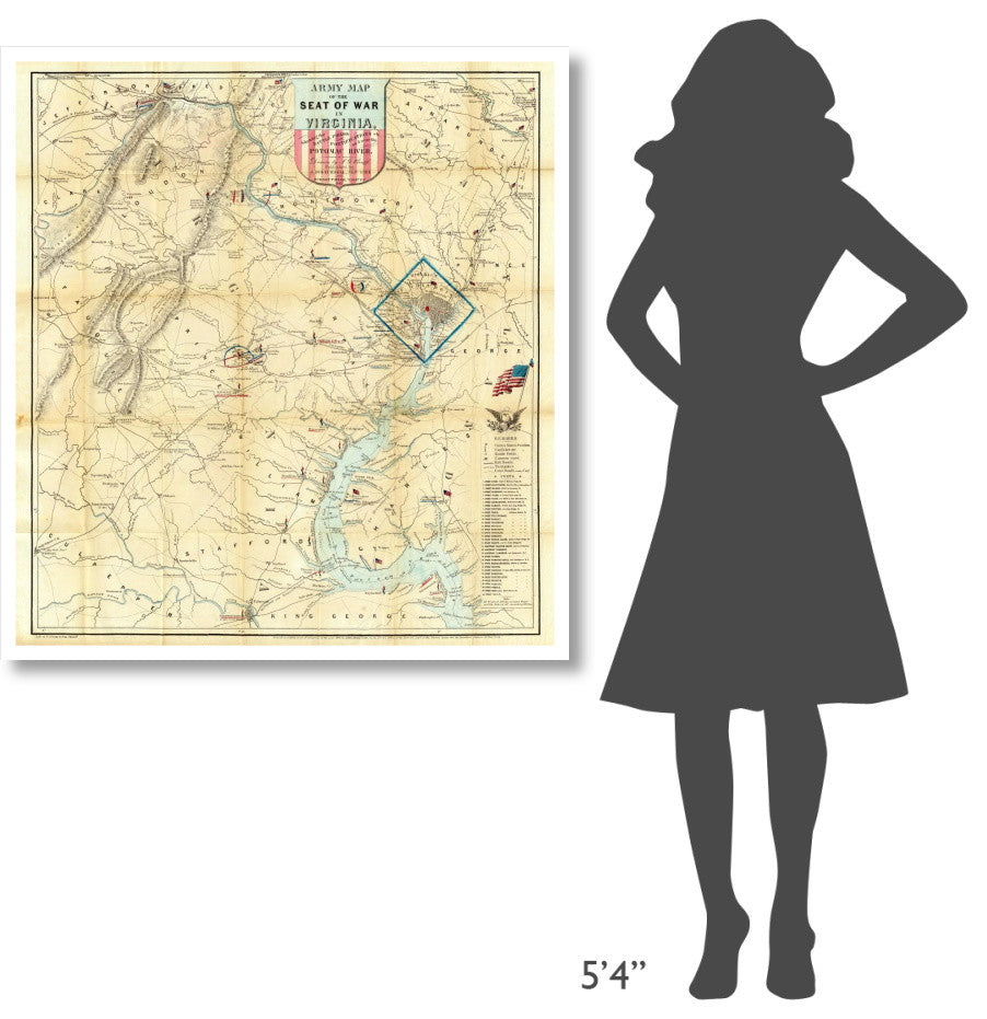 "Army Map of The Seat of War In Virginia, 1862" Paper Art, 39"x42"