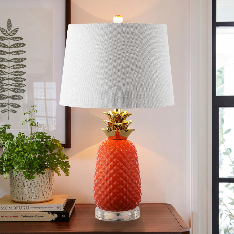 Pineapple 23'' Classic Vintage Ceramic LED Table Lamp, Orange