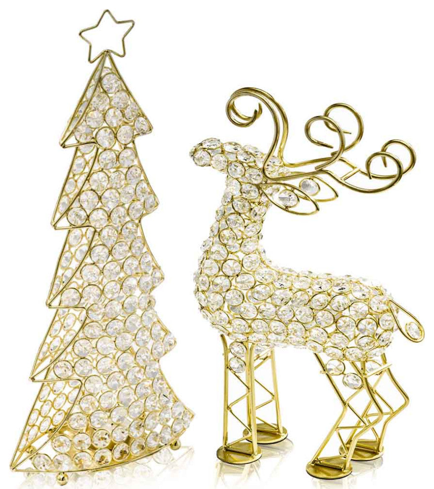 HomeRoots 3.5" x 8" x 16" Gold Crystal Christmas Tree