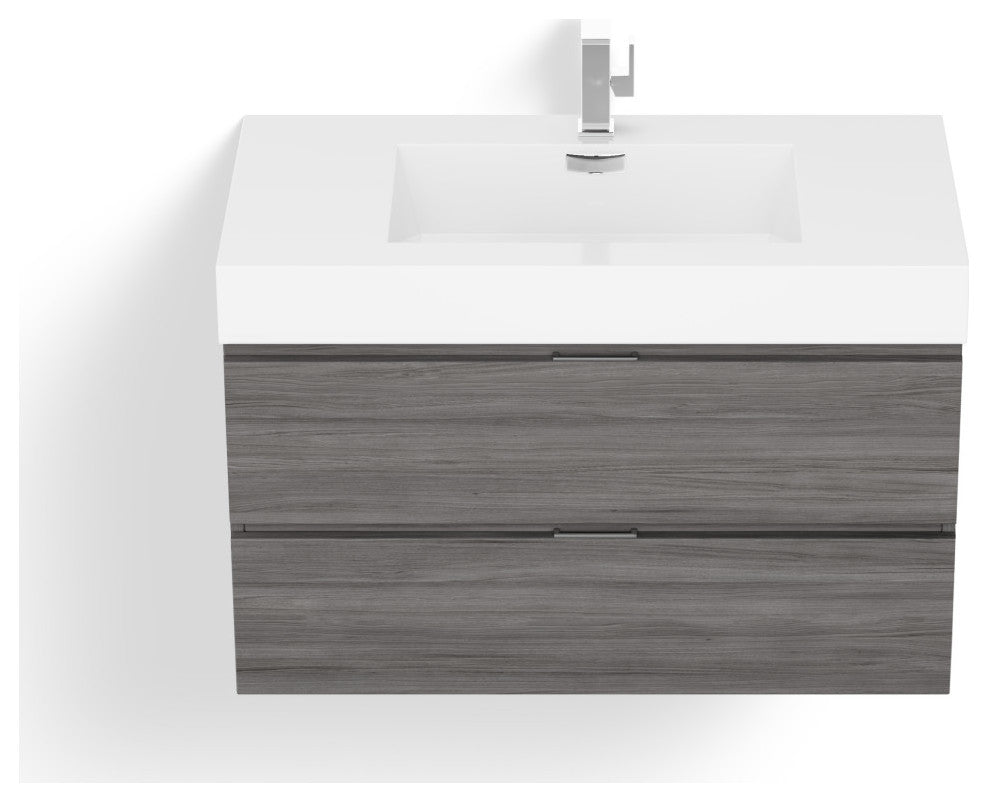 Boutique Bath Vanity, Vulcan Ash Gray, 36", Single Sink, Wall Mount