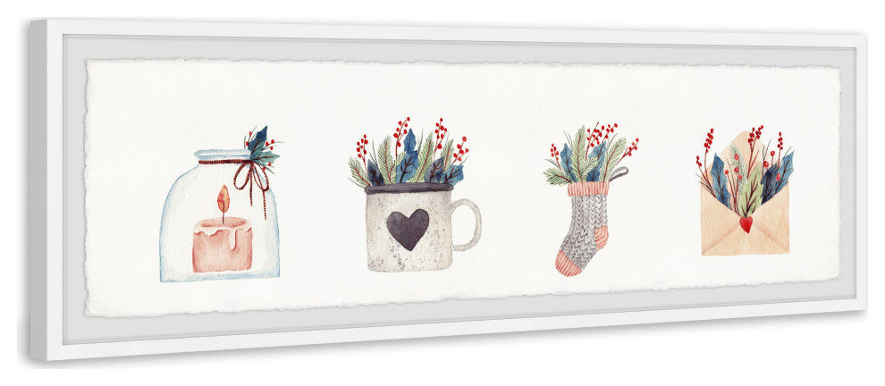 "Feathers and Jars" Framed Painting Print, 30x10
