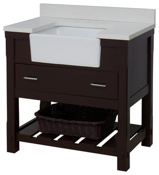 Charlotte 36" Bathroom Vanity, Chocolate, Quartz Top