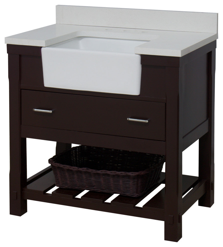 Charlotte 36" Bathroom Vanity, Chocolate, Quartz Top