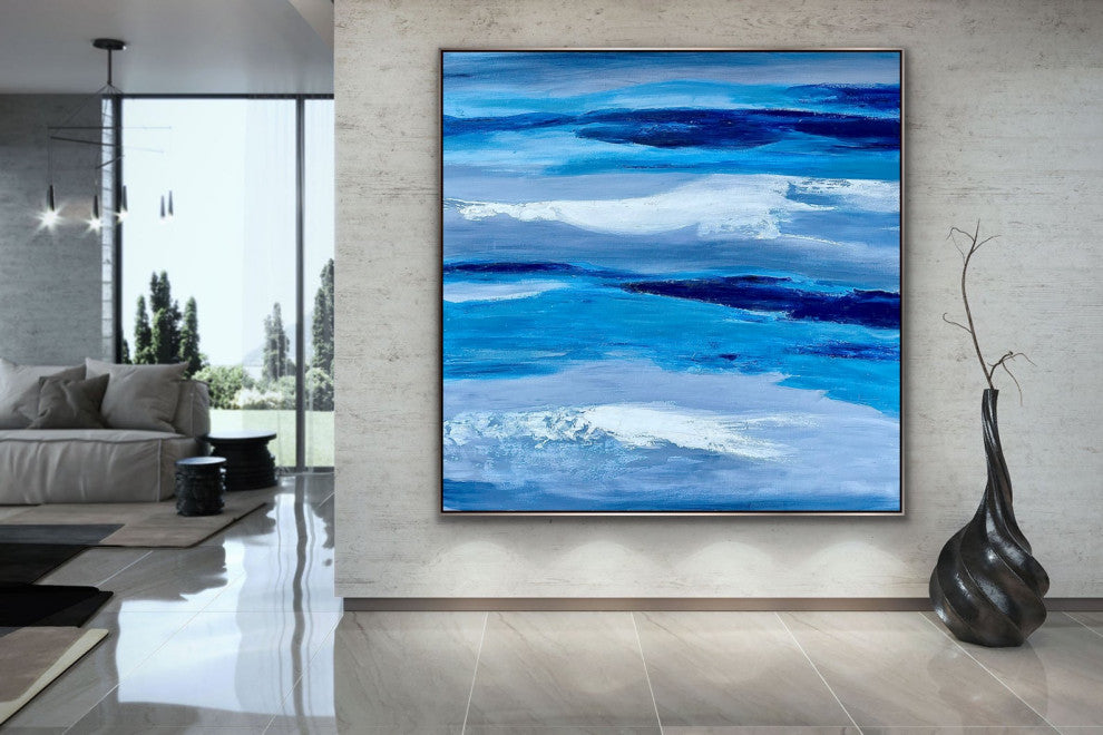 60x60" Silent sky Original Modern Painting Blue abstract art Minimal