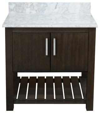 30" Vanity with Carrara White Marble Counter and BackSplash, Chrome, Without Mirror