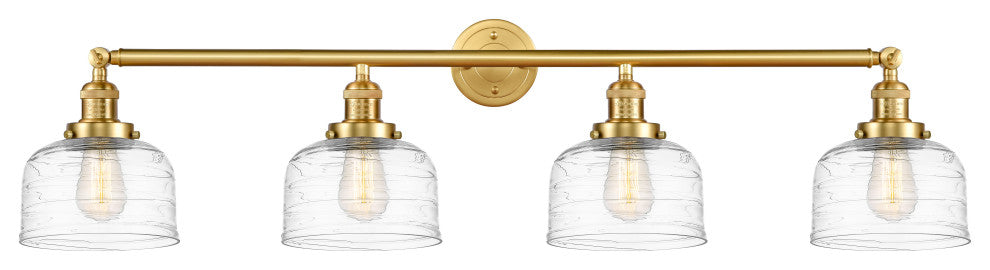 Large Bell 4 Light Bath Vanity Light, Satin Gold, Clear Deco Swirl