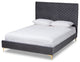 Sofi Glam and Luxe Velvet Upholstered Platform Bed, Gray/Gold, Queen