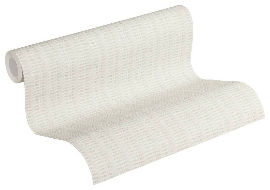 Sample, Cottage Textured Wallpaper Featuring Woven Wood, 373931