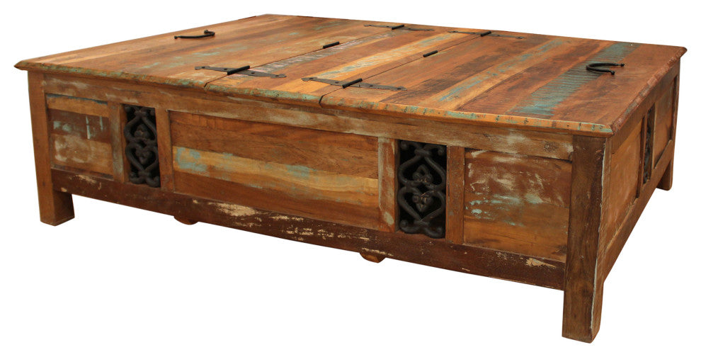 Moti Trinidad 60" Reclaimed Solid Wood Box Cocktail Table in Multi-Color