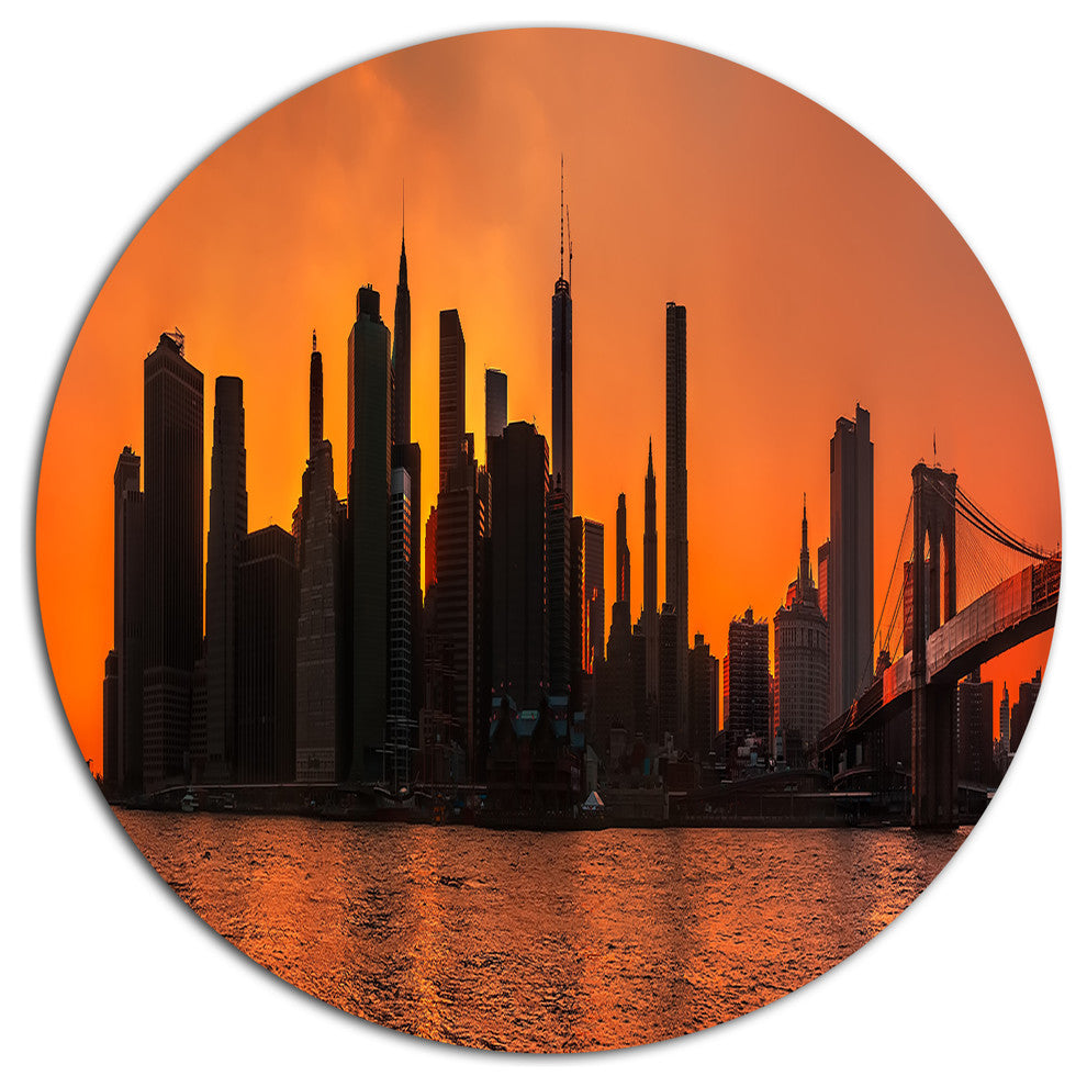 Silhouettes Of Manhattan Panorama, Cityscape Wall Round Wall Art, 23"