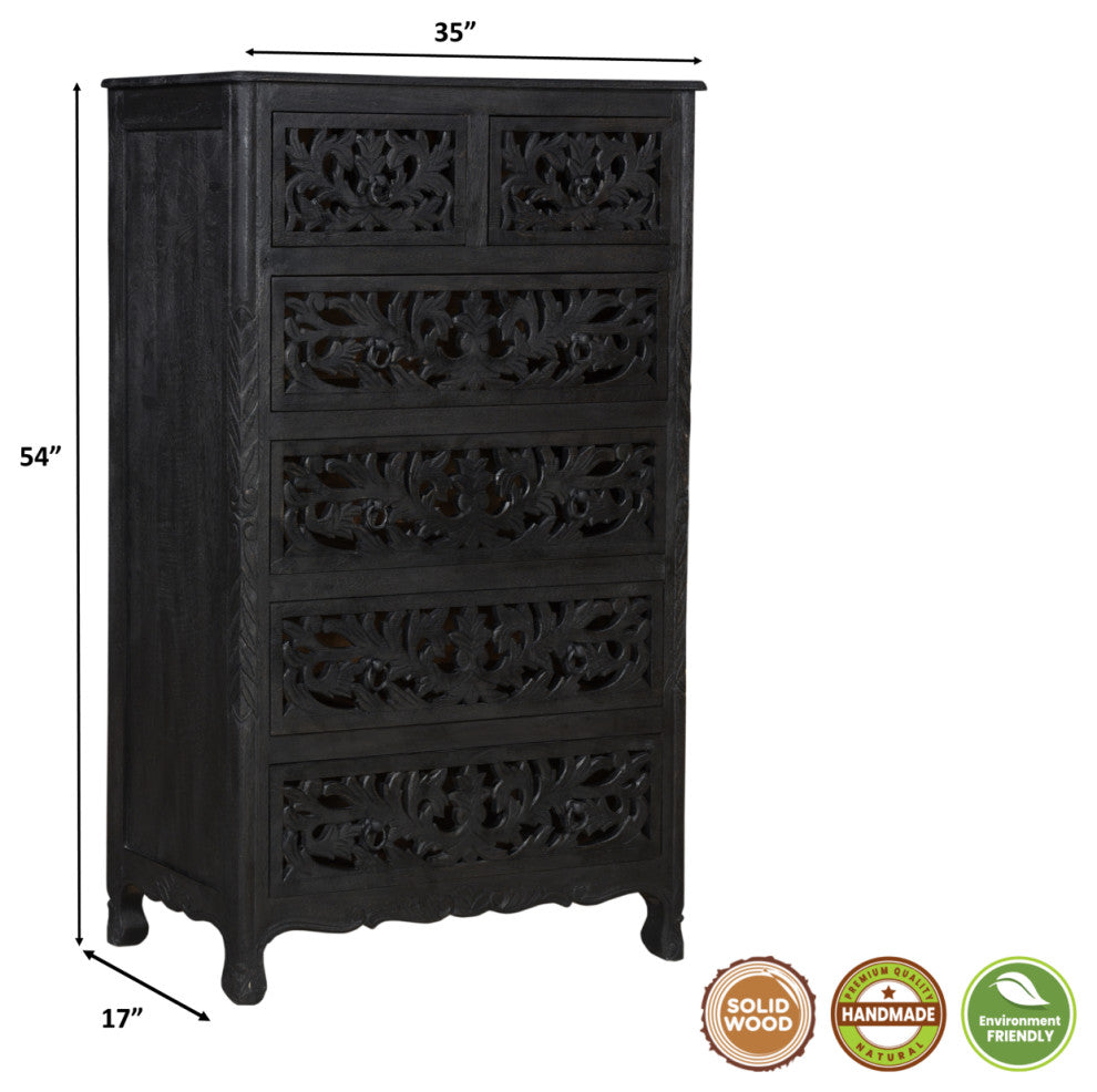 Delaney Carved Tall Chest, Distressed Black
