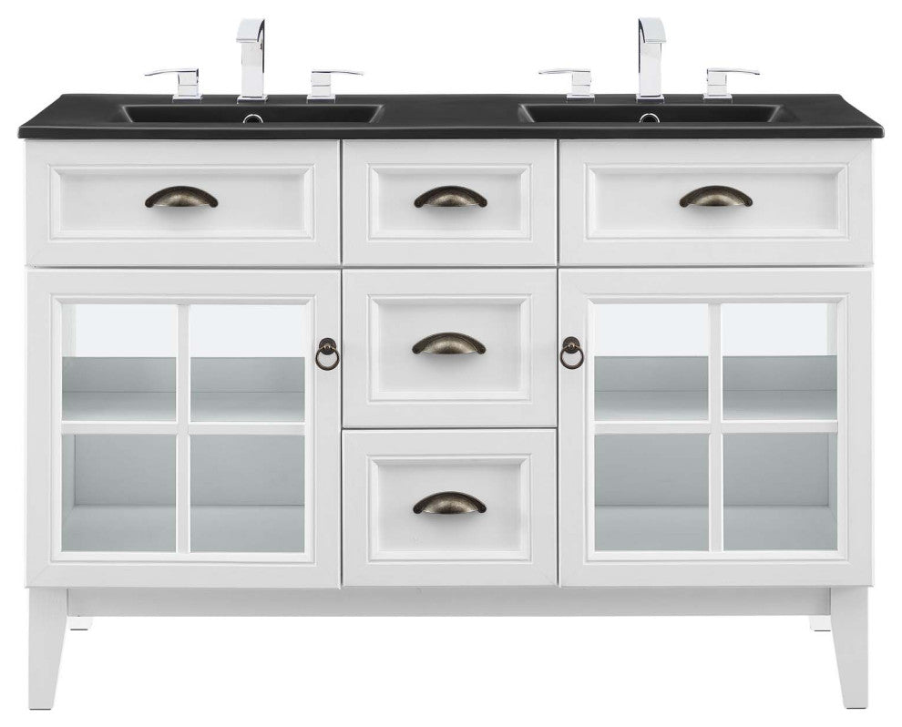 Isle 48" Double Bathroom Vanity Cabinet White Black