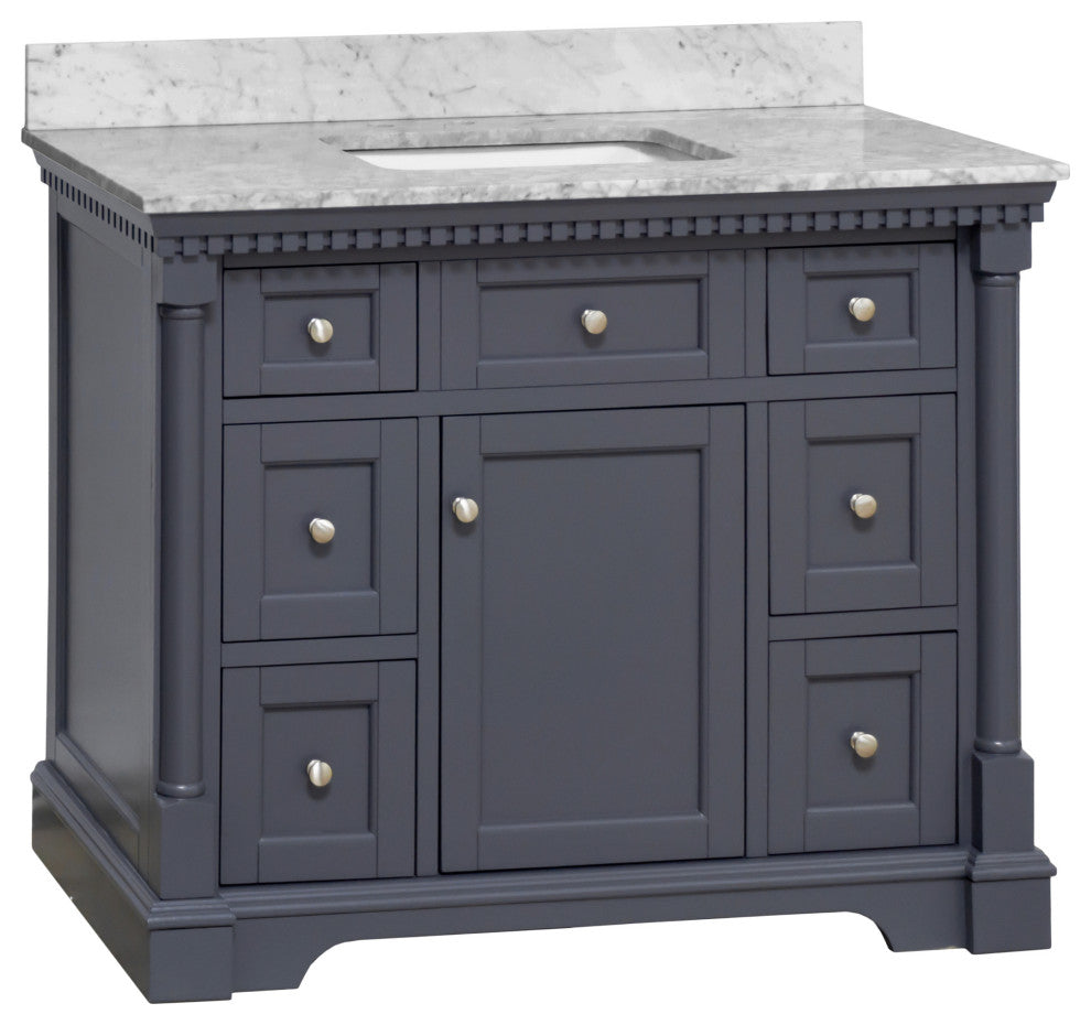 Sydney 42" Bathroom Vanity, Marine Gray, Carrara Marble