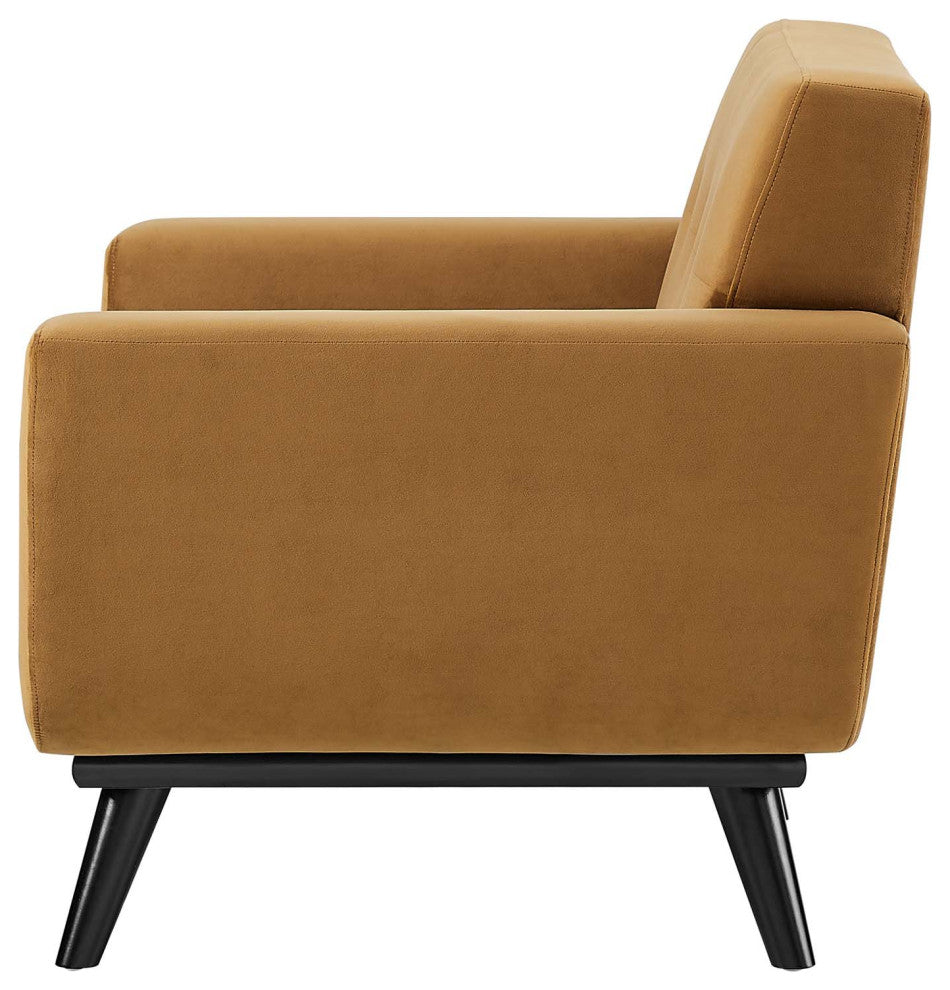 Armchair Accent Chair, Brown, Velvet, Modern, Mid Century Hotel Lounge Cafe