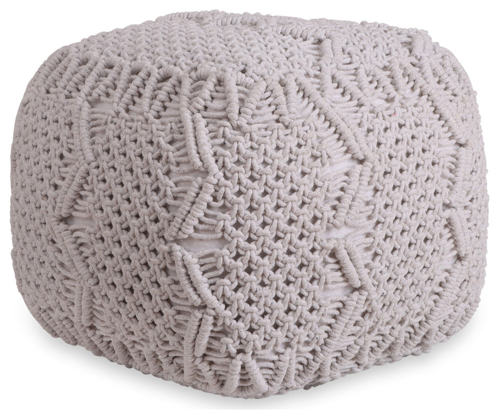 Loft Lyfe Taylynn Ottoman, Hand Knitted, Cotton Yarn, White