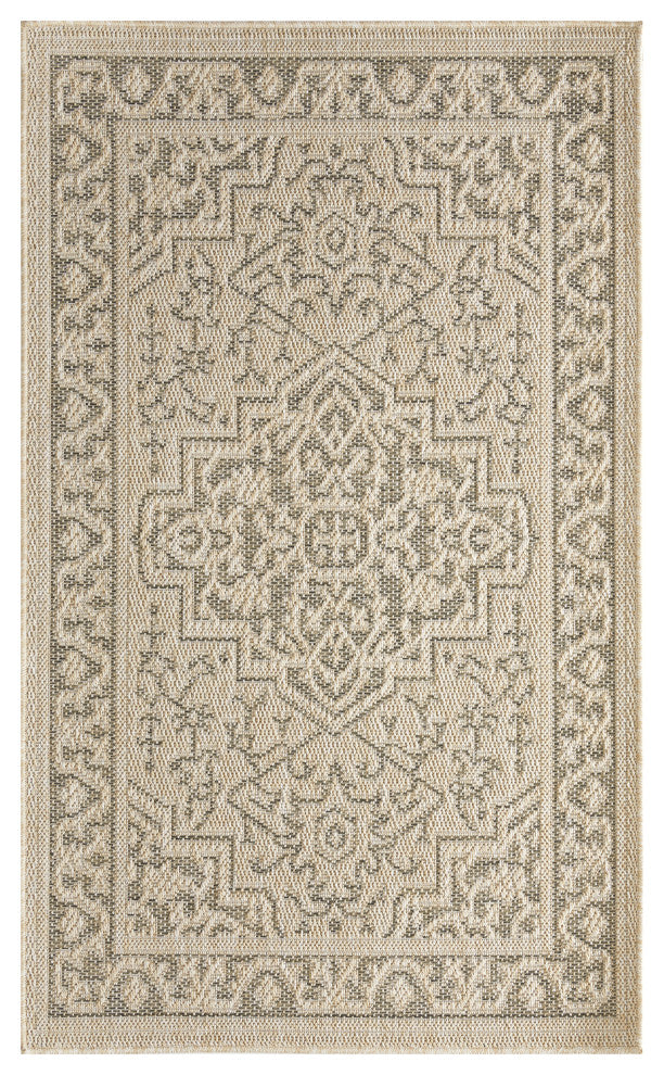 Nourison Tulum 3' x 5' Taupe Olive Outdoor Rug