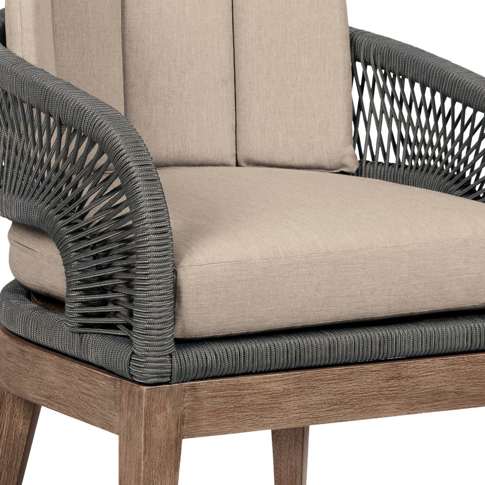 Orbit Outdoor Patio Dining Chair Wood Gray Rope/Taupe Olefin Cushions