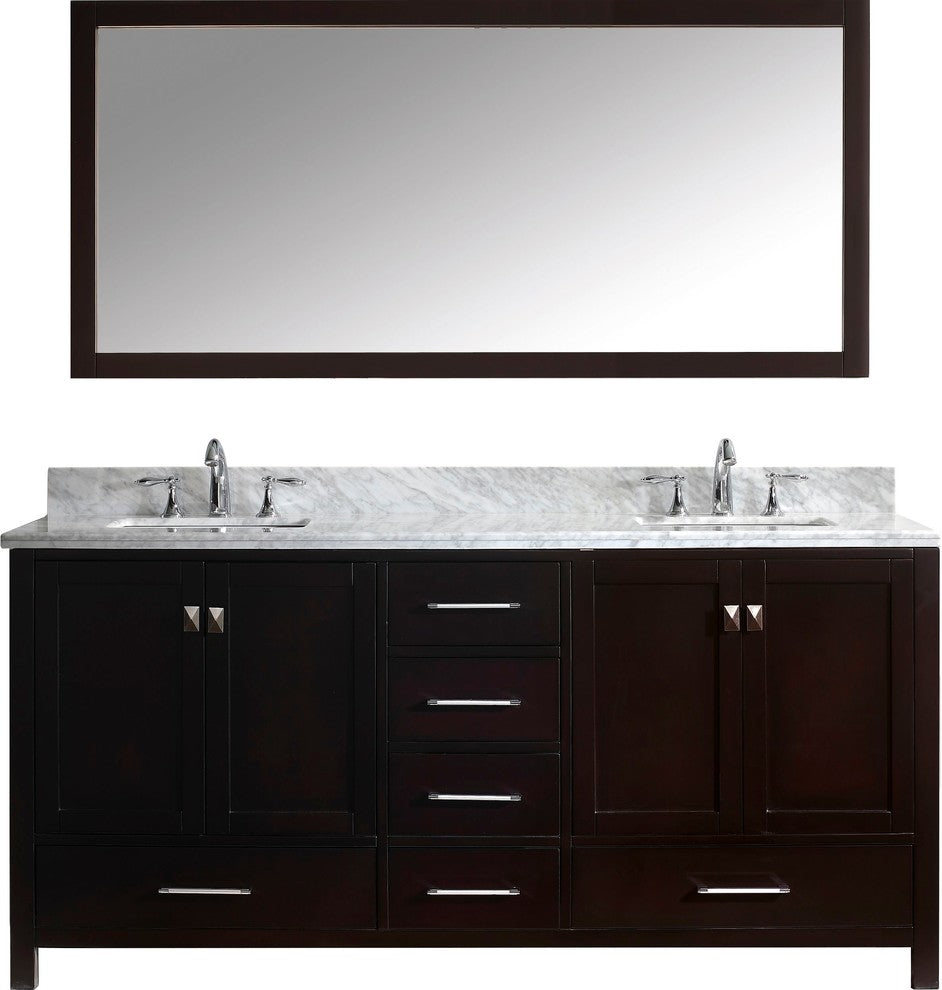 Caroline Avenue 72" Double Bathroom Vanity Set Espresso, Marble Top