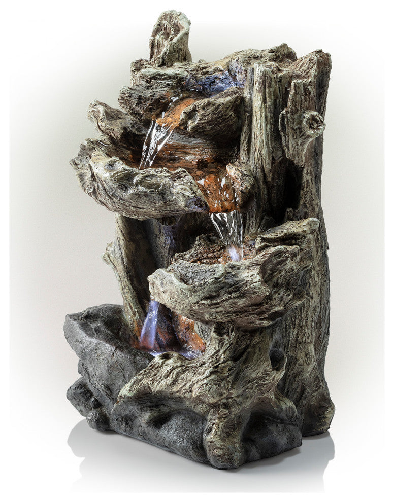 14" Tall Indoor Tiered Log Tabletop Fountain with LED Lights