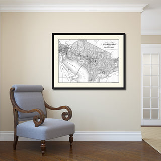 Washington Dc Vintage B&W Map Canvas Print, 28"x37"
