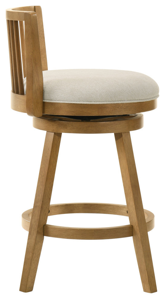 Harper Wood and Fabric Barstool, Ivory, 30" Bar Height