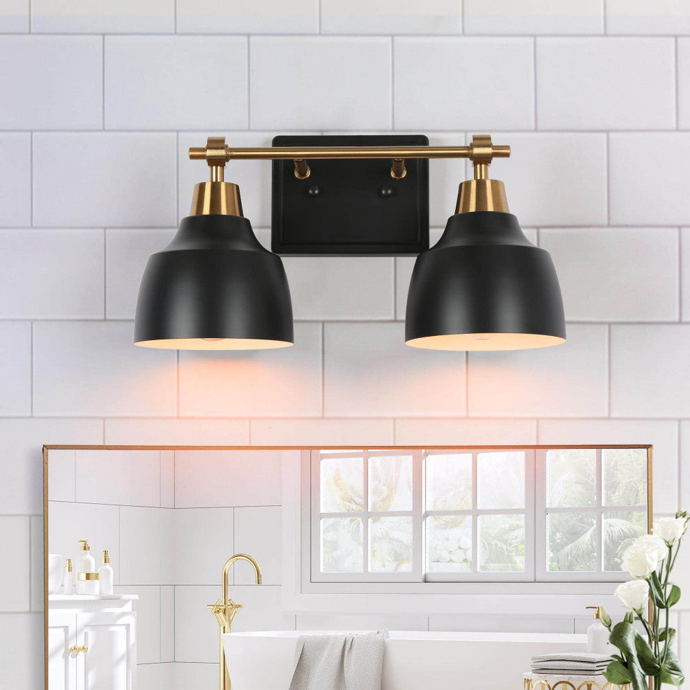 LNC 4-Light Modern Matte Black & Polished Gold Dome Vanity Lights for Bathroom, 2 Lights