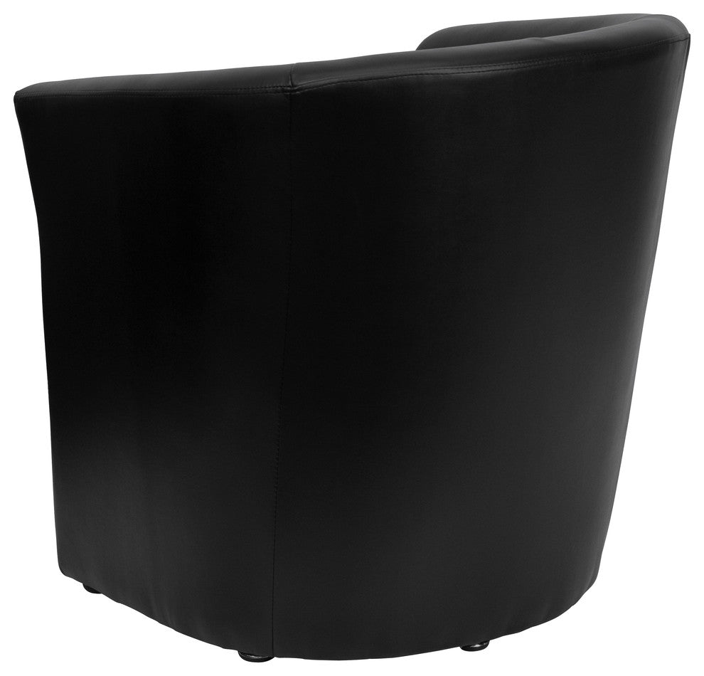 Black Leather Barrel-Shaped Guest Chair