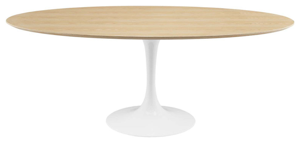 78" Dining Table, Oval, Natural Brown White, Metal, Modern, Hospitality