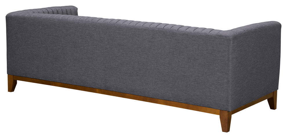 Prism Mid-Century Sofa In Champagne Wood Finish And Dark Gray Fabric