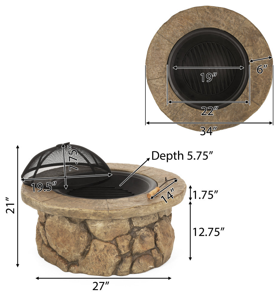 GDF Studio Taylor Outdoor Natural Stone Fire Pit