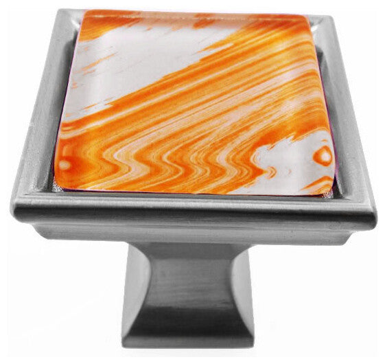 Hand Brushed Orange Tilted Strokes Crystal Glass Brushed Nickel Classic Knob
