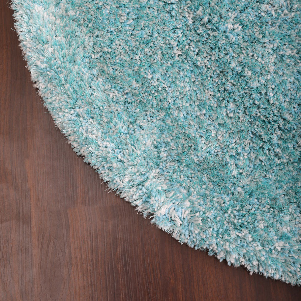 HAND TUFTED SHAG POLYESTER ECO-FRIENDLY AREA RUGS- Turquoise&White Color, Solid