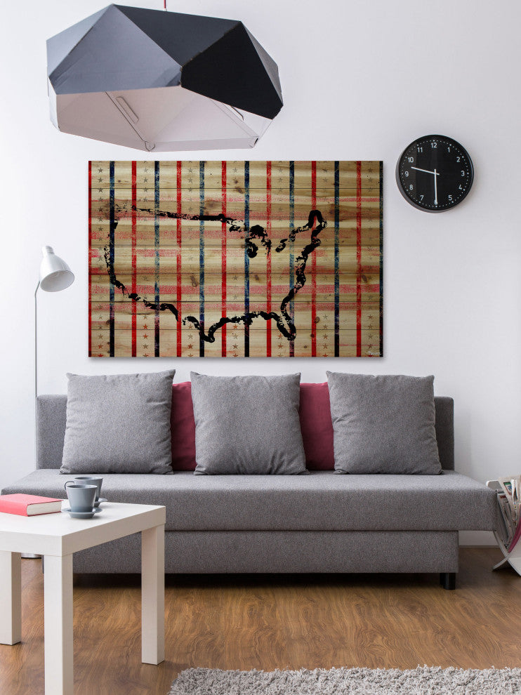 "USA Stripes" Print on Natural Pine Wood, 45"x30"