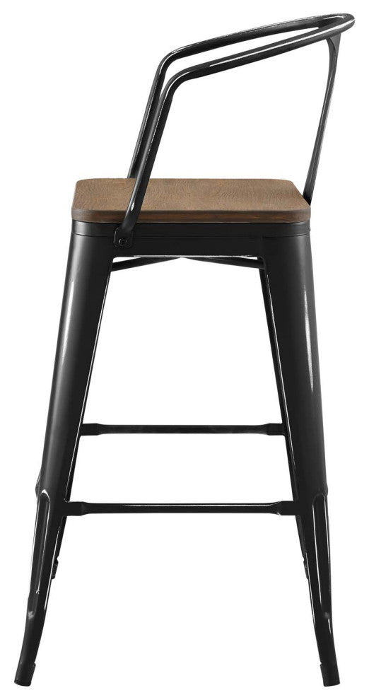 Bar Stool Chair Barstool, Set of 2, Wood, Metal, Black, Modern, Bar Pub Bistro