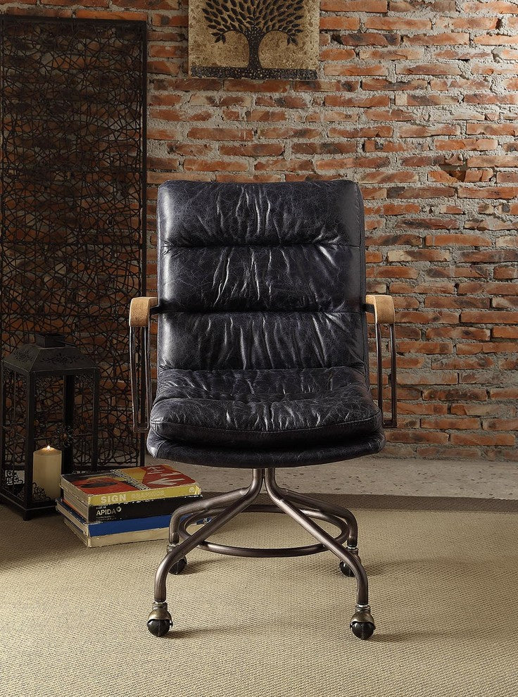 Hedia Top Grain Leather Office Chair, Vintage Whiskey, Vintage Blue